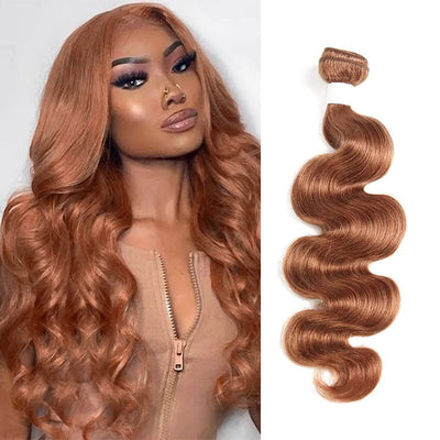 X-TRESS Light Brown Body Wave 1 Bundle 100% Human Hair Wavy Sew in Weft Extensions 26Inch Bundles Peruvian Virgin Hair Weave #30 Auburn(26Inch,30#)