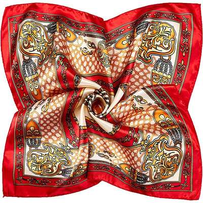 Women Satin Square Silk like Hair Scarves and Wraps-Square Silk Head Scarf for Wrapping Hair and Sleeping at Night （Red）