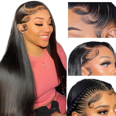 24 Inch Straight Lace Front Wigs Human Hair 180% Density 13X4 Lace Front Wigs Human Hair Glueless Brazilian Virgin HD Transparent Lace Frontal Wigs Human Hair Pre Plucked with Baby Hair
