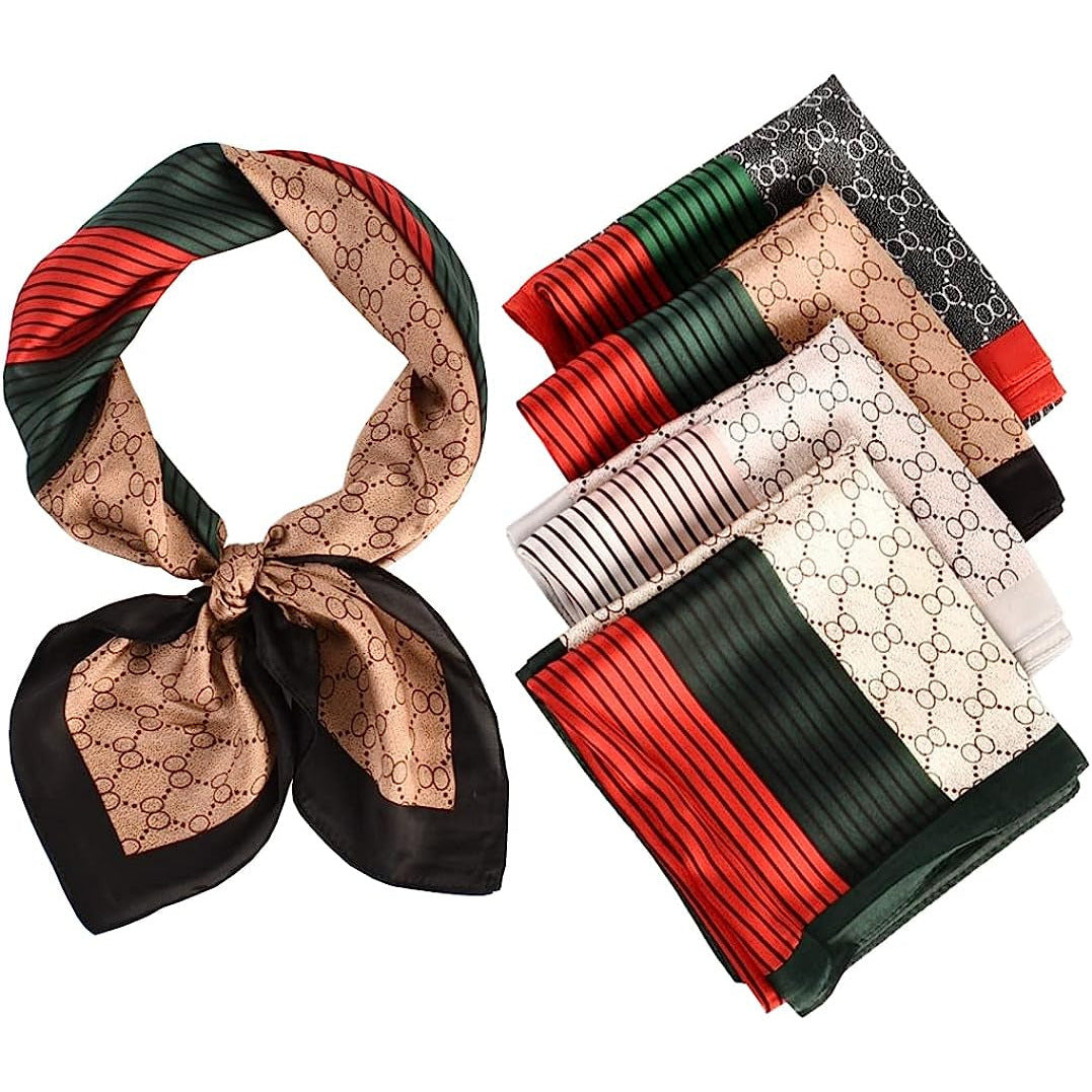 4/5 Pcs 27.5 Inch Head Scarf Silk Bandana Satin Hair Scarf Square Neck Scarf for Women Girls