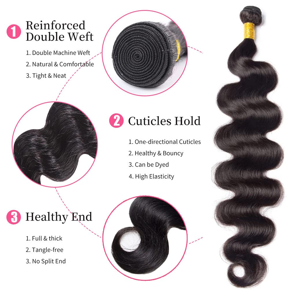 Long Body Wave Bundles Human Hair 32 Inch 100% Unprocessed 12A Brazilian Virgin Human Hair Bundles Body Wave Natural Black Color