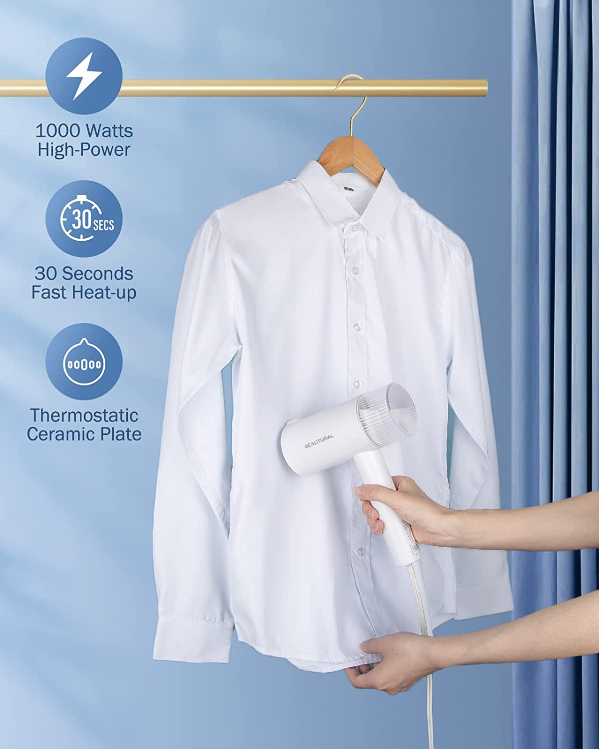 Steamer for Clothes, Foldable Handheld Clothing Wrinkles Remover for Garments, 30-Second Fast Heat-Up, Portable Fabric Steamer for 120V Countries, Not for Use in 220V Such as Europe