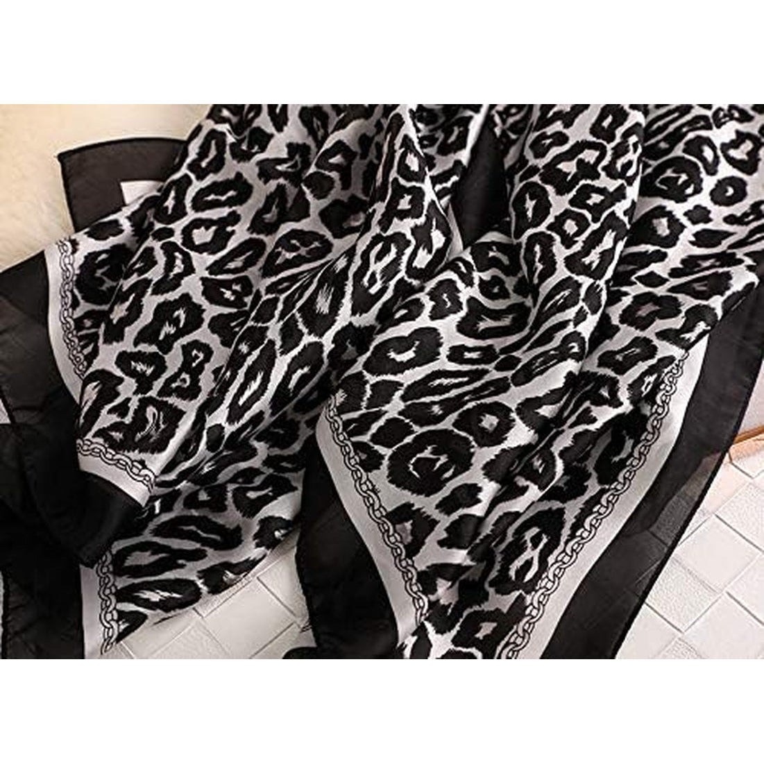 Women Fashion Leopard Print Silky Satin Scarf Large Shawl Head Wrap
