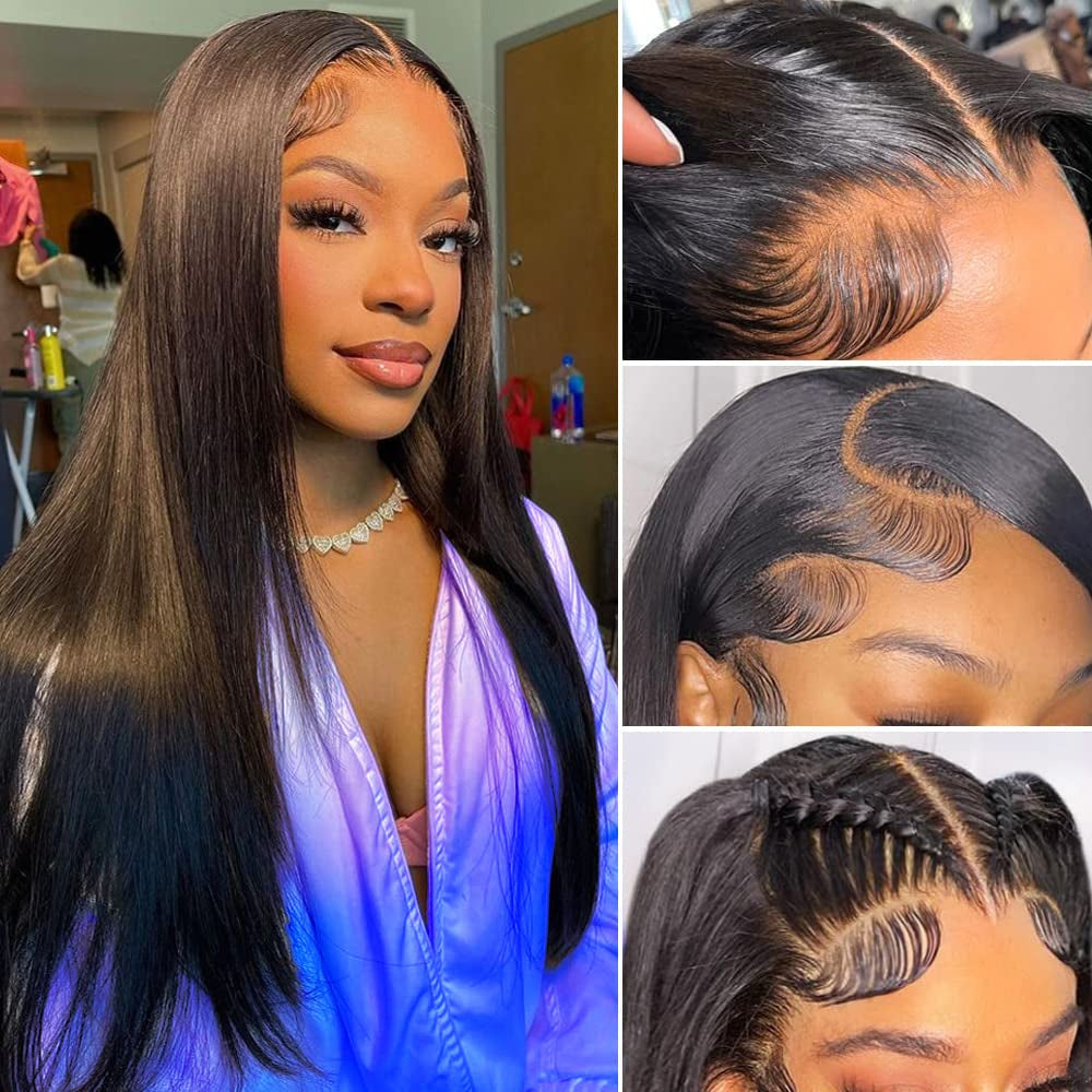 22 Inch Straight Lace Front Wigs Human Hair Pre Plucked Hairline 13X4 HD Transparent Lace Frontal Wigs with Baby Hair Glueless 180% Density Brazilian Virgin Human Hair Lace Front Wigs for Black Women Natural Color (22 Inch)