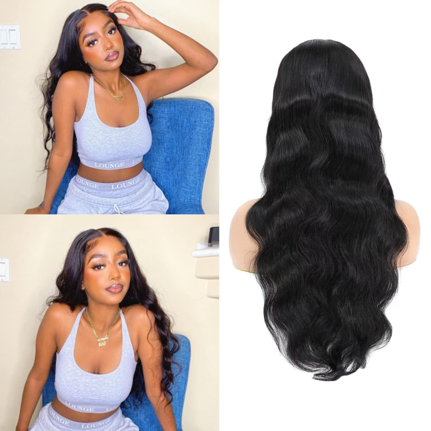 13X6 HD Body Wave Lace Front Wigs Human Hair Wigs for Black Women 160% Density Glueless Brazilian Virgin Transparent Lace Frontal Wigs Human Hair Pre Plucked with Baby Hair Natural Color 20 Inch