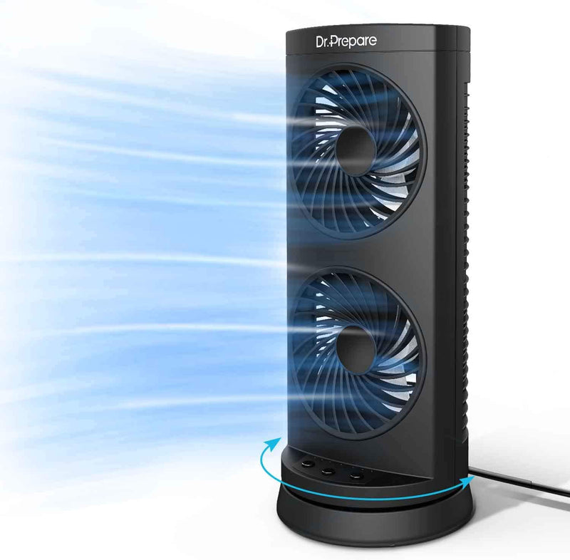 Dr. Prepare Tower Fan Oscillating Fan, Portable Desk Fan with 3-Speed Options, Dual Air Circulation, 110° Oscillation, 3 Timers, Personal Quiet Table Fan for Home Office Desktop Bedroom, 12 Inch