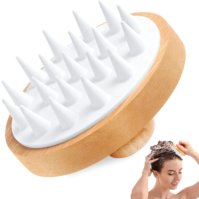 Scalp Massager Hair Brush,Scalp Scrubber Shampoo Brush with Soft Silicone Bristles,Wooden Scalp Massager Hair Growth for Dandruff Removal,Wet Dry Hair Massager Scalp Brush for Men Women Kids Pet,Round