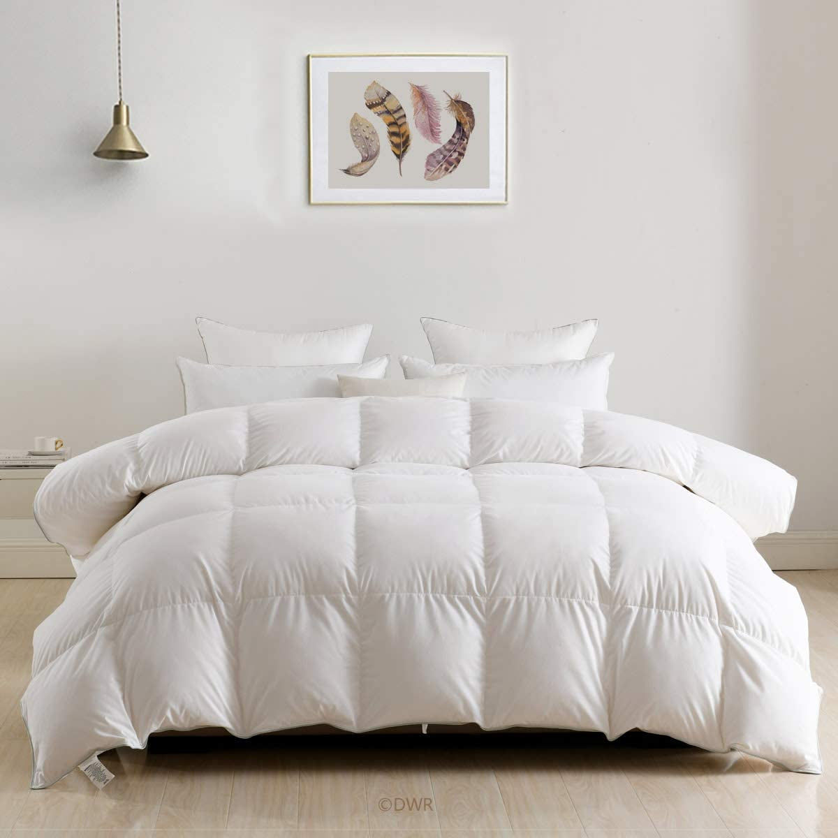 Luxury King Goose Feathers down Comforter, Ultra-Soft Egyptian Cotton Cover, 750 Fill Power Medium Weight for All Season Hotel Style Fluffy Duvet Insert with Ties (106X90 Inches, White)