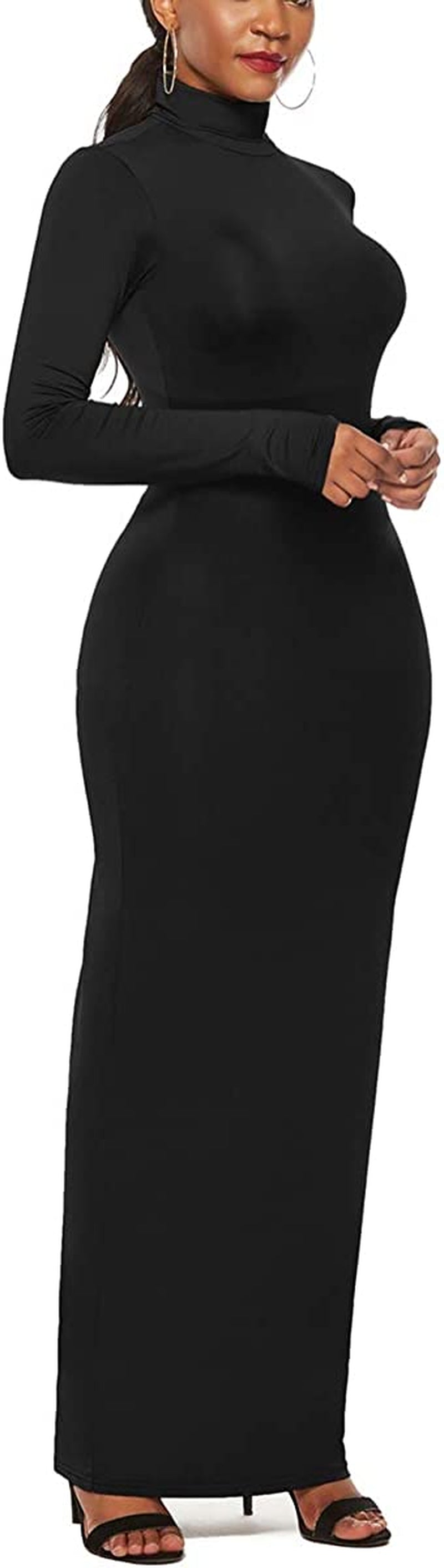 Women'S Long Sleeve Plain Maxi Dresses Casual Long Dresses