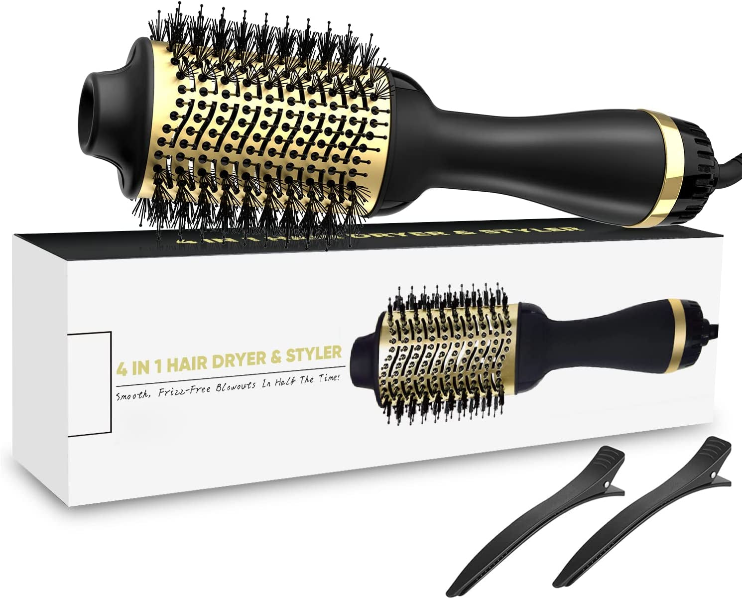 Hair Dryer Brush, Lpstea 4 in 1 Hot Air Brush, One Step Hair Dryer & Styler Volumizer with Enhanced Titanium Barrel, Blow Dryer Brush for Women (Gold)