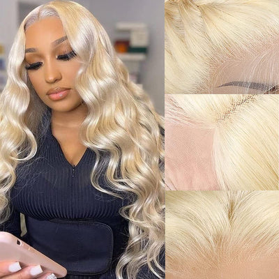Blonde Lace Front Wigs Human Hair Body Wave 613 Transparent HD Lace Frontal Wig Human Hair 150% Density Brazilian Virgin Human Hair Pre Plucked with Baby Hair for Black Women 26 Inch