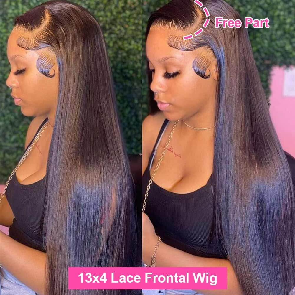 ALIMICE Lace Front Wigs Human Hair Straight 13X4 Transparent Lace Frontal Human Hair Wig for Black Women 100% Virgin Human Hair Pre-Plucked with Baby Hair 150% Density Natural Color (24 Inch)
