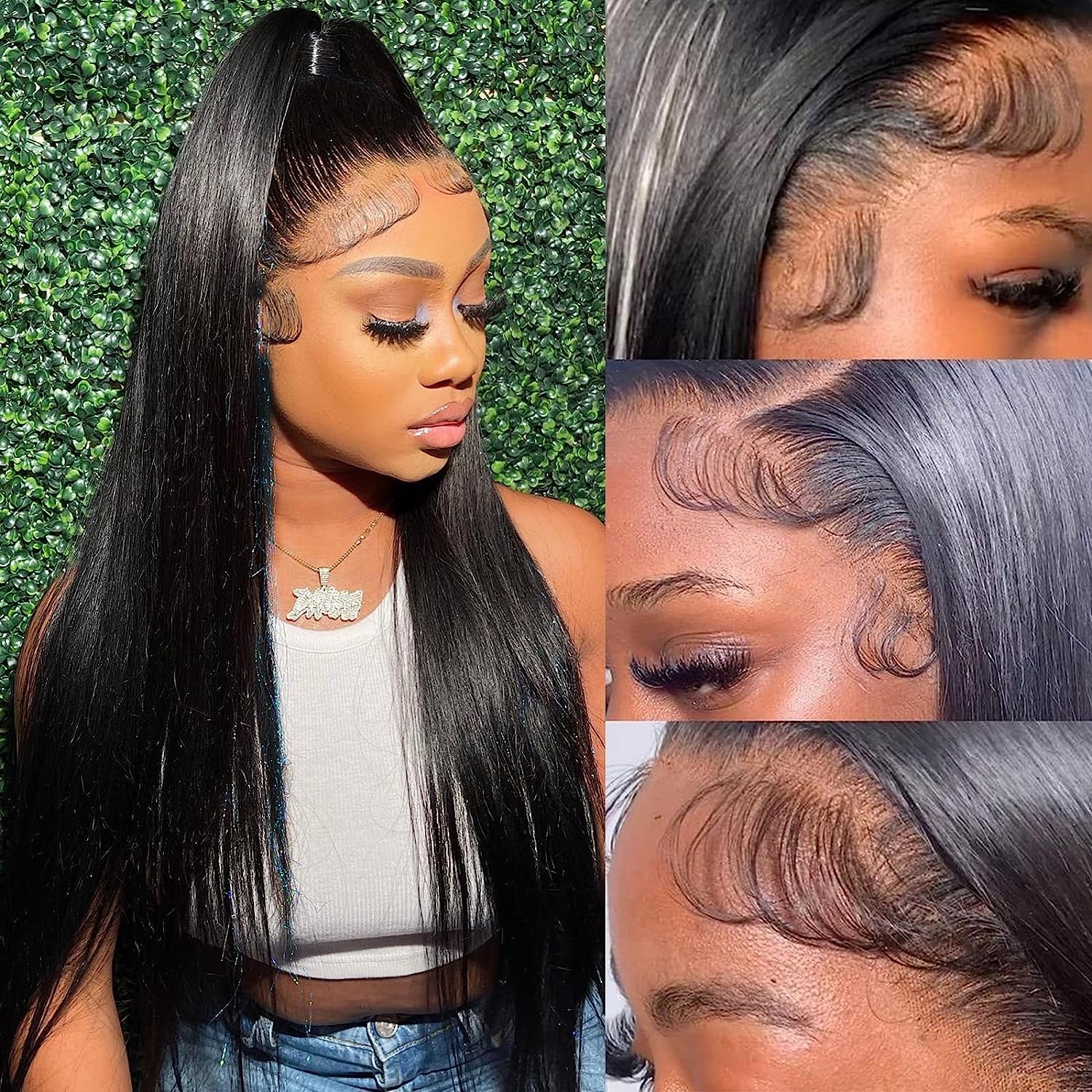 ALIMICE Lace Front Wigs Human Hair Straight 13X4 Transparent Lace Frontal Human Hair Wig for Black Women 100% Virgin Human Hair Pre-Plucked with Baby Hair 150% Density Natural Color (24 Inch)