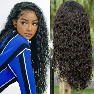 Water Wave Lace Front Wigs Human Hair 13X4 Wet and Wavy HD Lace Frontal Wigs Human Hair Pre Plucked 180% Density Brazilian Deep Curly Human Hair Lace Front Wigs for Black Women (24 Inch)