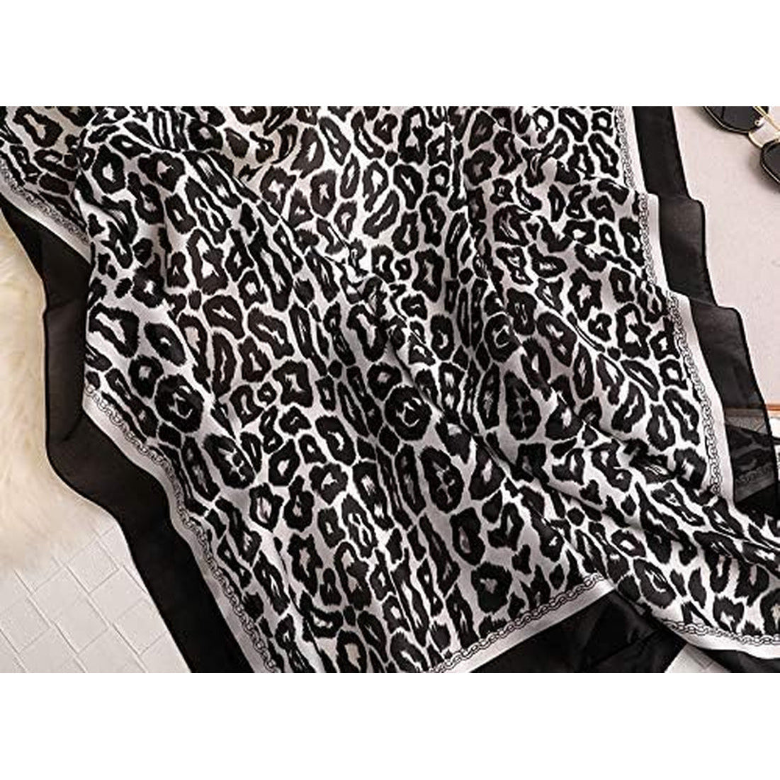 Women Fashion Leopard Print Silky Satin Scarf Large Shawl Head Wrap
