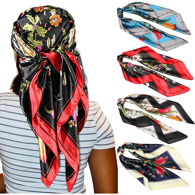 35 Inches Women Head Scarf Hair Bandanas - 4PCS Square Satin Head Scarves for Women Silk like Hair Kerchief Banadanas