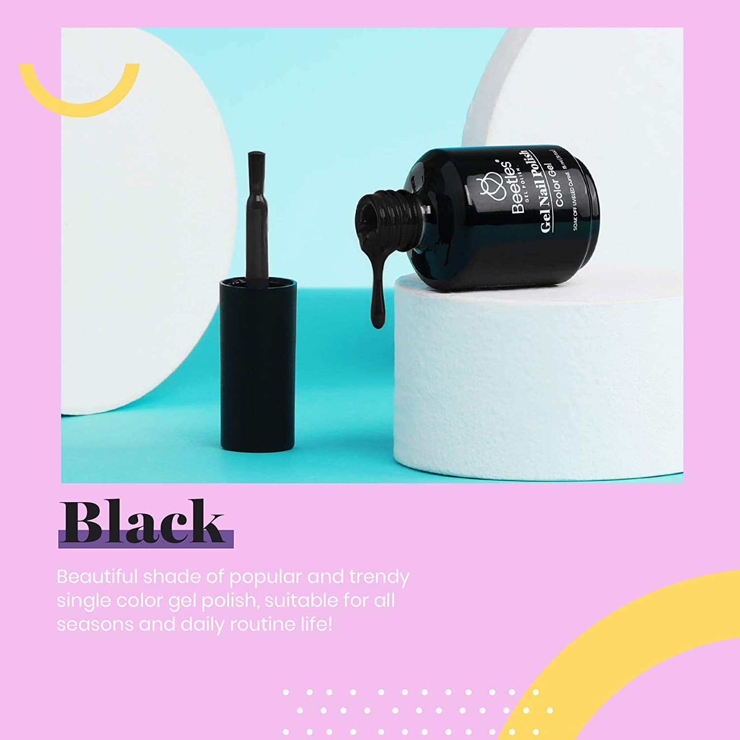 Beetles Gel Nail Polish, 1 Pcs 15Ml Audrey Black Color Soak off Nail Art Manicure Salon DIY Nail Lamp Gel Nail Design Decoration at Home Gift for Women