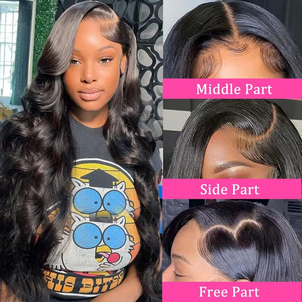 YELHADU Body Wave Lace Front Wigs Human Hair Pre Plucked 13X4 HD Lace Frontal Wigs Human Hair 150 Density Natural Black Wigs for Women Human Hair Lace Front Wig with Baby Hair Glueless 22 Inch