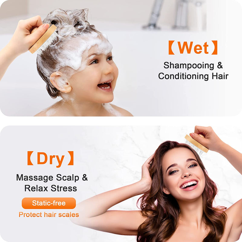 Scalp Massager Hair Brush,Scalp Scrubber Shampoo Brush with Soft Silicone Bristles,Wooden Scalp Massager Hair Growth for Dandruff Removal,Wet Dry Hair Massager Scalp Brush for Men Women Kids Pet,Round