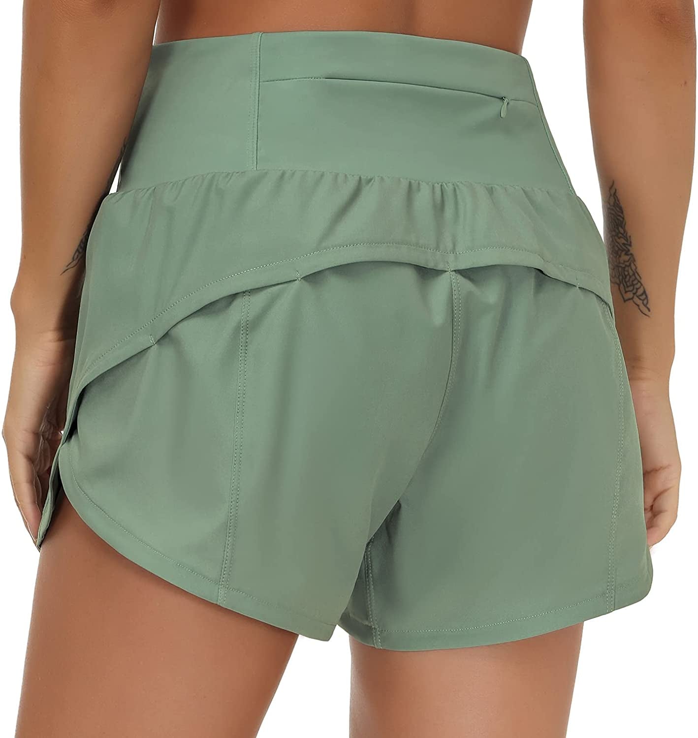 Womens High Waisted Running Shorts Quick Dry Athletic Workout Shorts with Mesh Liner Zipper Pockets
