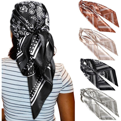 35 Inches Women Head Scarf Hair Bandanas - 4PCS Square Satin Head Scarves for Women Silk like Hair Kerchief Banadanas