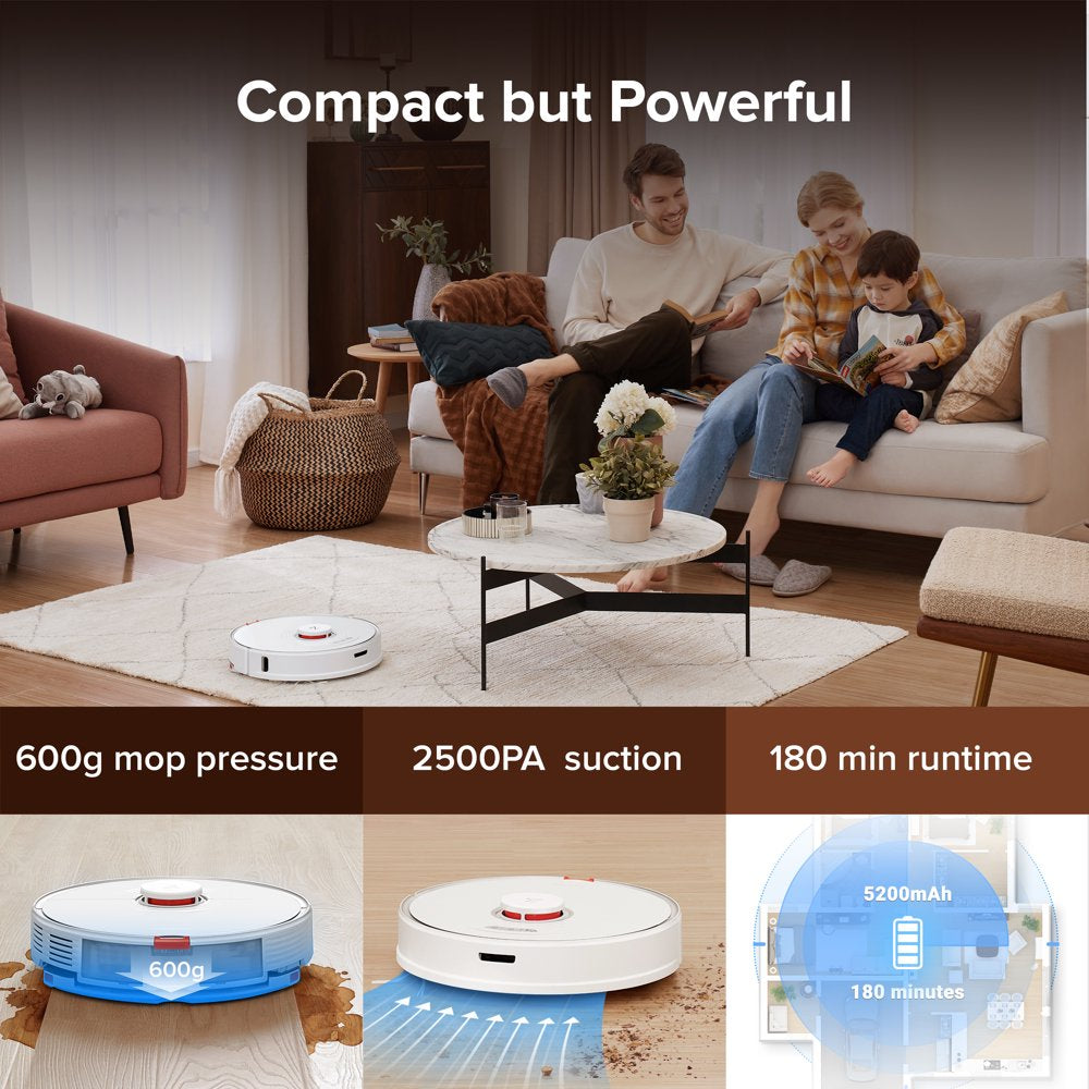 ® S7-WHT Robot Vacuum Cleaner with Sonic Mopping, Strong 2500PA Suction
