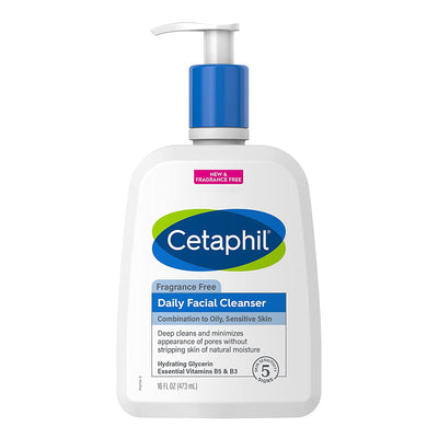 Cetaphil Face Wash, Daily Facial Cleanser for Sensitive, Combination to Oily Skin, NEW 16 Oz, Fragrance Free,Gentle Foaming, Soap Free, Hypoallergenic