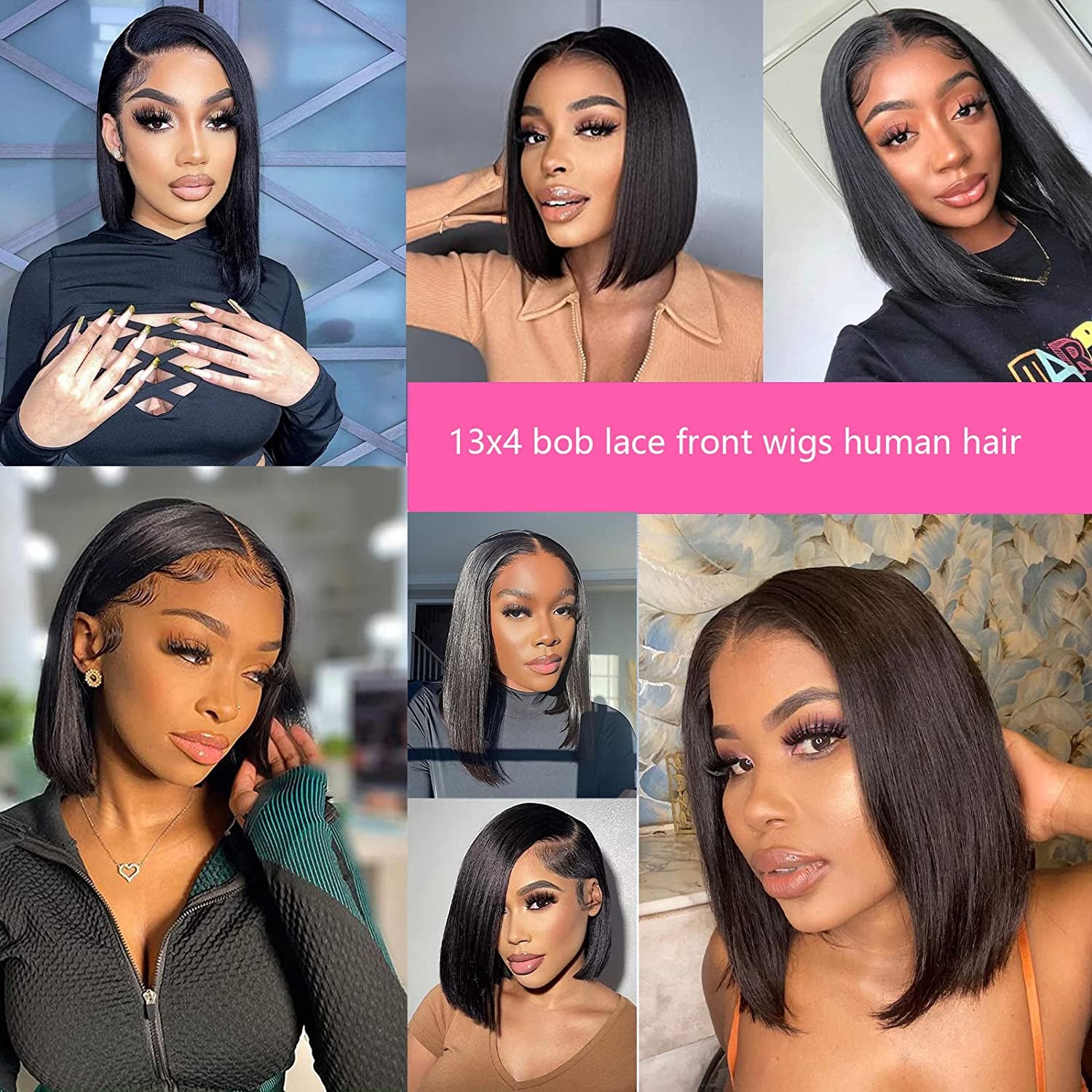 Lace Front Wigs Human Hair Bob Wigs for Black Women Human Hair Pre Plucked with Baby Hair 13X4 Lace Frontal Wig Human Hair Straight Short Bob Wigs Human Hair Glueless Brazilian Human Hair Wigs (14 Inch, Natural Color)