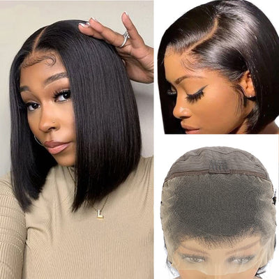 13X4 Lace Front Wigs Human Hair Wigs for Black Women Short Bob Wigs Straight Human Hair Bob Wig HD Frontal Wigs Human Hair Glueless Wigs Human Hair Pre Plucked with Baby Hair Natural Color 12 Inch
