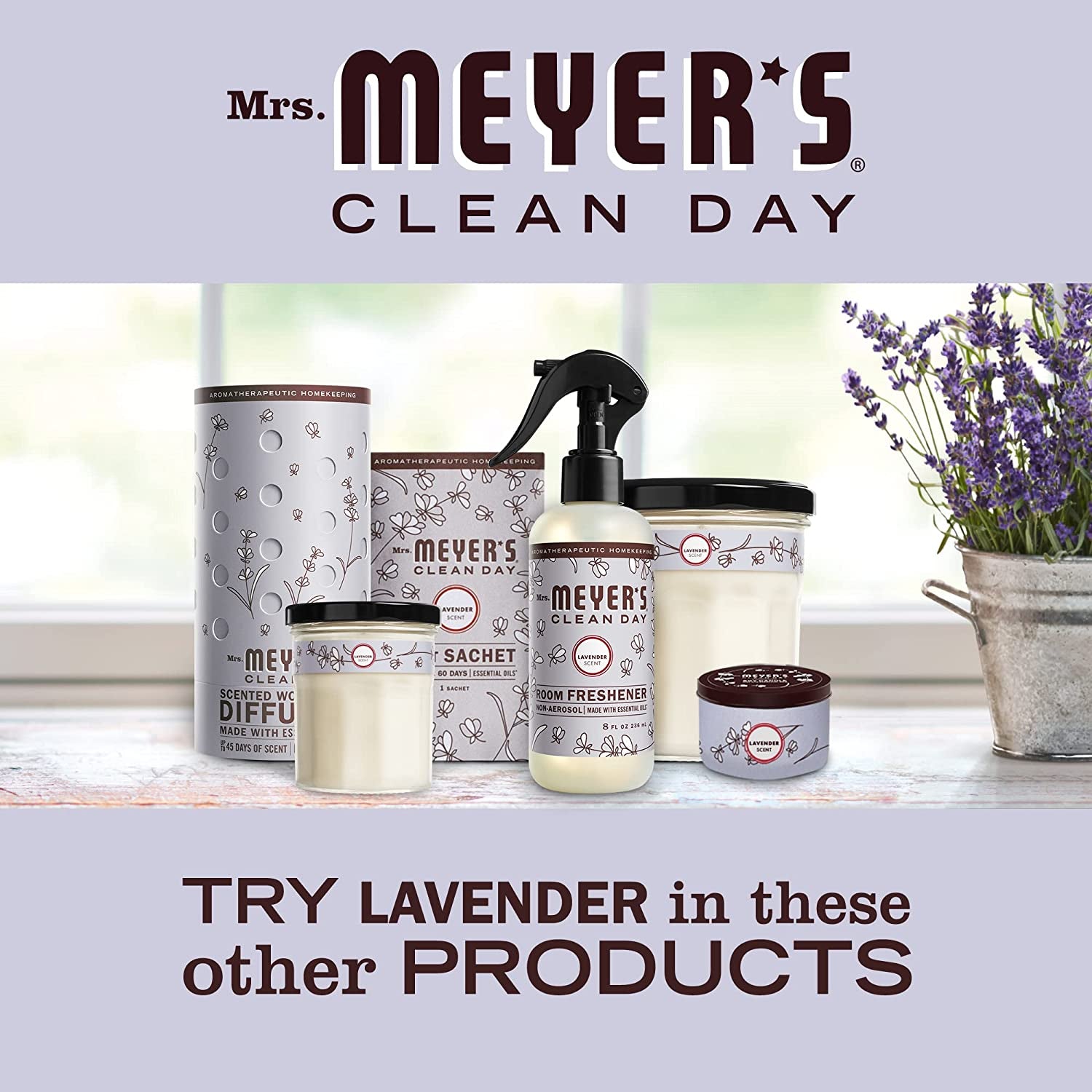 Mrs. Meyer'S Soy Aromatherapy Candle, 35 Hour Burn Time, Made with Soy Wax and Essential Oils, Lavender, 7.2 Oz - Pack of 2