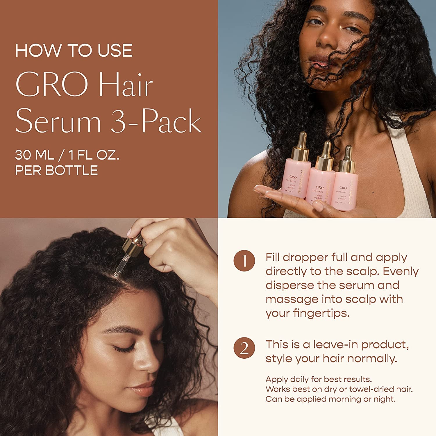 GRO Hair Serum - Hair Serum for Healthy, Thicker and Fuller Hair - Caffeine and Biotin Hair Serum