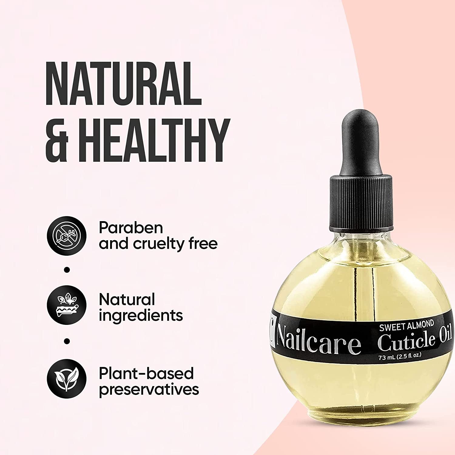 C CARE Sweet Almond Cuticle Oil - Extra Large 2.5 Oz Bottle - Moisturizes and Strengthens Nails and Cuticles - Dropper & Brush Included