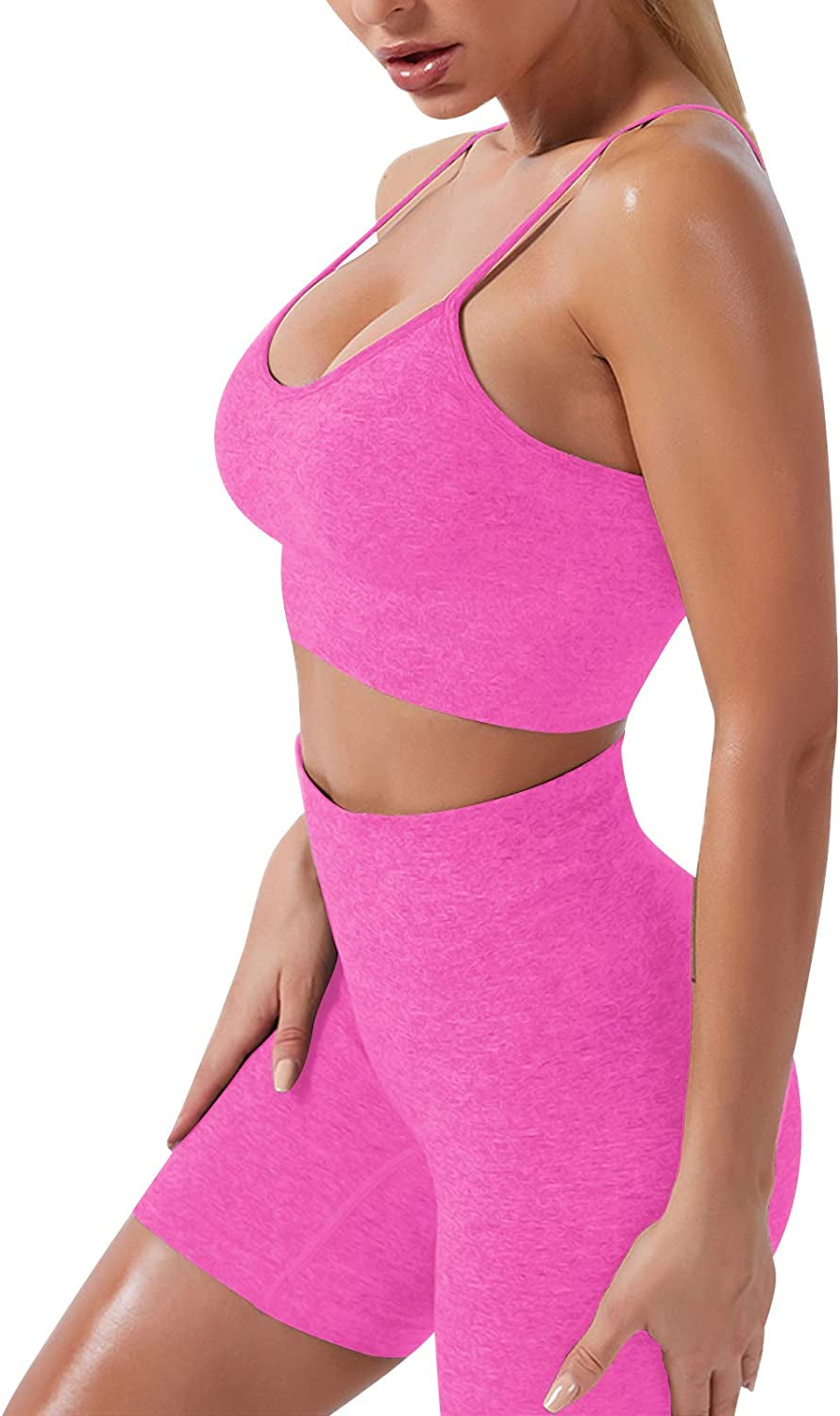Women'S Yoga Outfit Seamless Workout Set High Waist Exercise Shorts Pants with Sport Bra 3PCS Tracksuit Gym Tracksuits