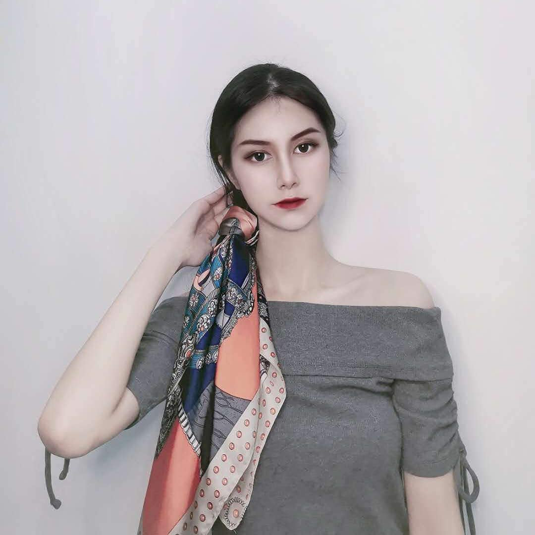 Silk Feeling Scarf Medium Square Satin Head Scarf for Women 27.5 × 27.5 Inches