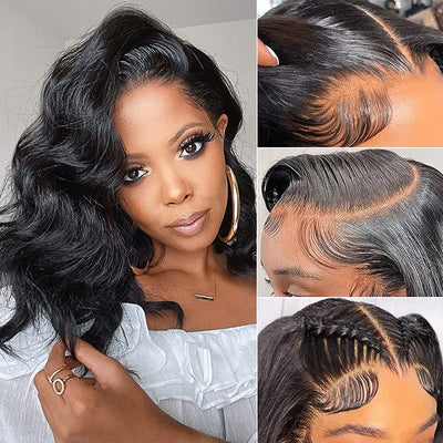 Lace Front Wigs Human Hair Pre Plucked Glueless Wigs for Black Women, Body Wave 13X4 HD Transparent Lace Frontal Wigs Human Hair with Baby Hair, 180% Density Glueless Wear and Go Wigs for Beginners(14 Inch)