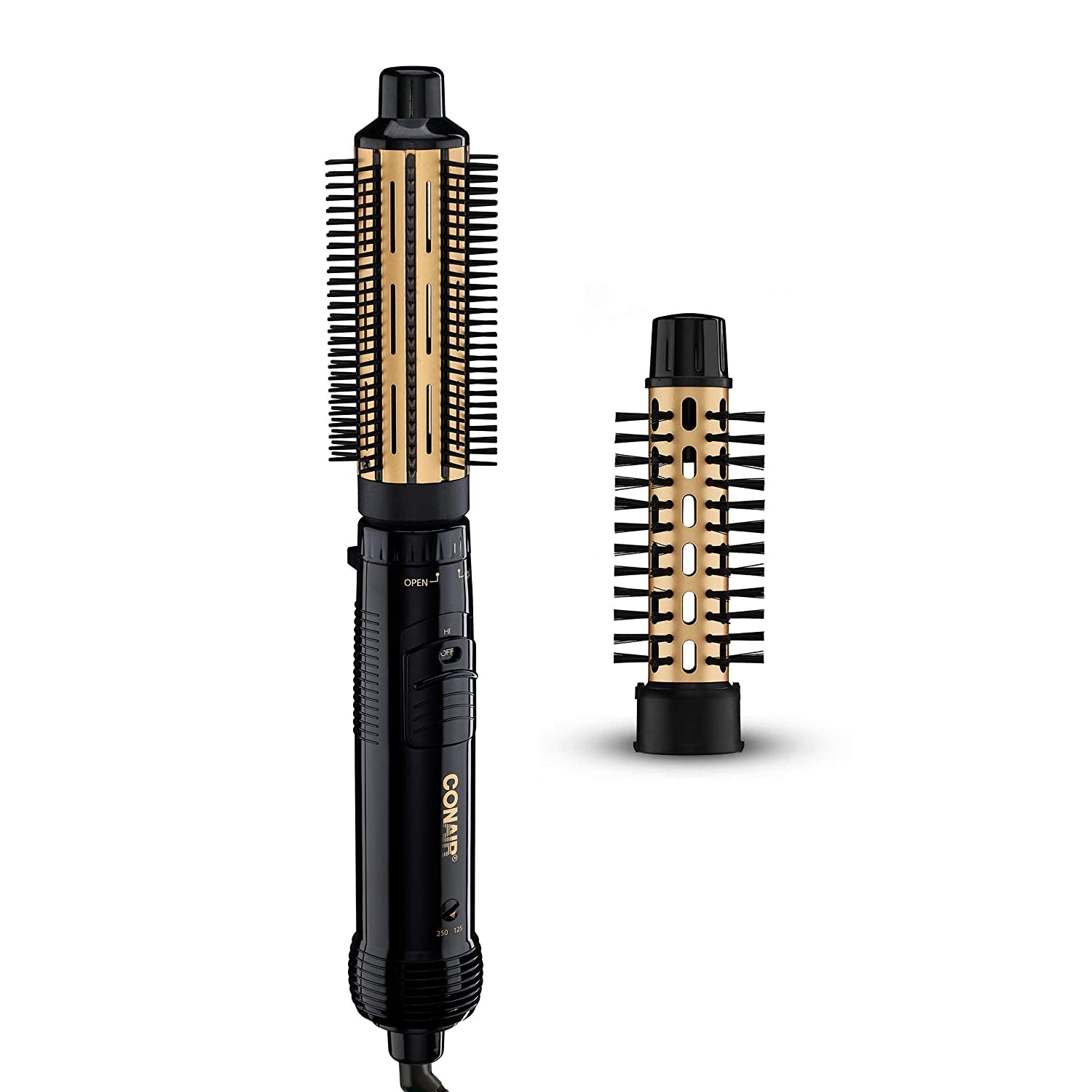 2-In-1 Hot Air Brush and Curling Comb, Hair Styling Tools & Appliances, Black/Gold