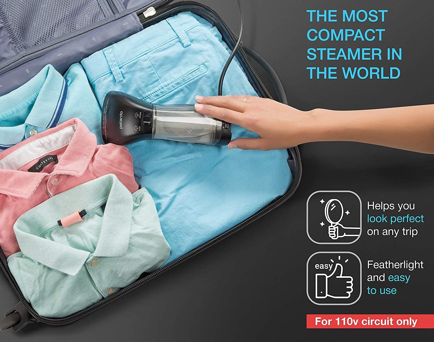 Steamer for Clothes, Hand Held Portable Travel Garment Steamer, Metal Steam Head, 25S Heat Up, Pump System, Mini Size, Handheld Steamer for Any Fabrics, No Water Spitting, 120V Black