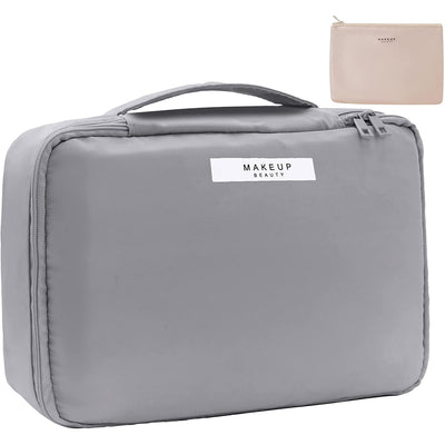 Travel Makeup Bag Cosmetic Bag Makeup Bag Toiletry Bag for Women and Girls (Grey)