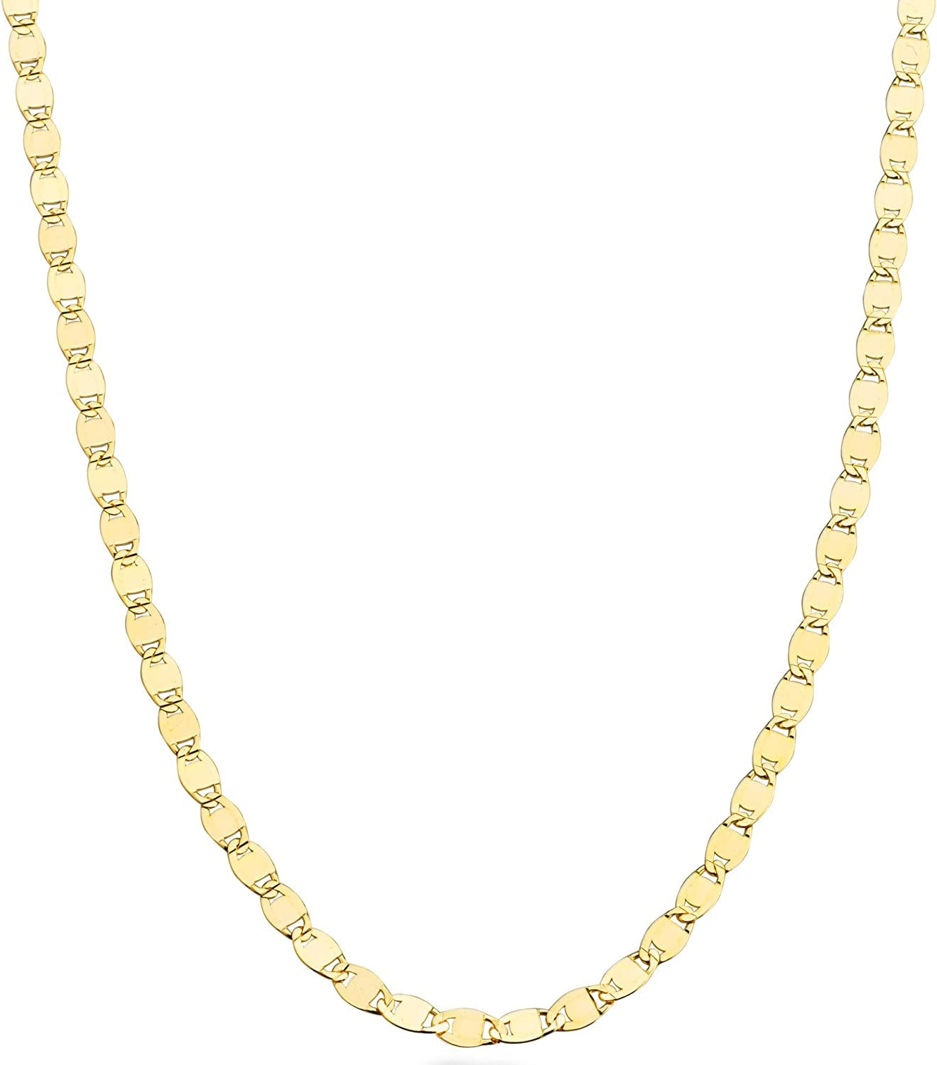 18K Gold over 925 Sterling Silver Italian Sparkle Mirror Link Chain Necklace for Women Teen Girls, Made in Italy