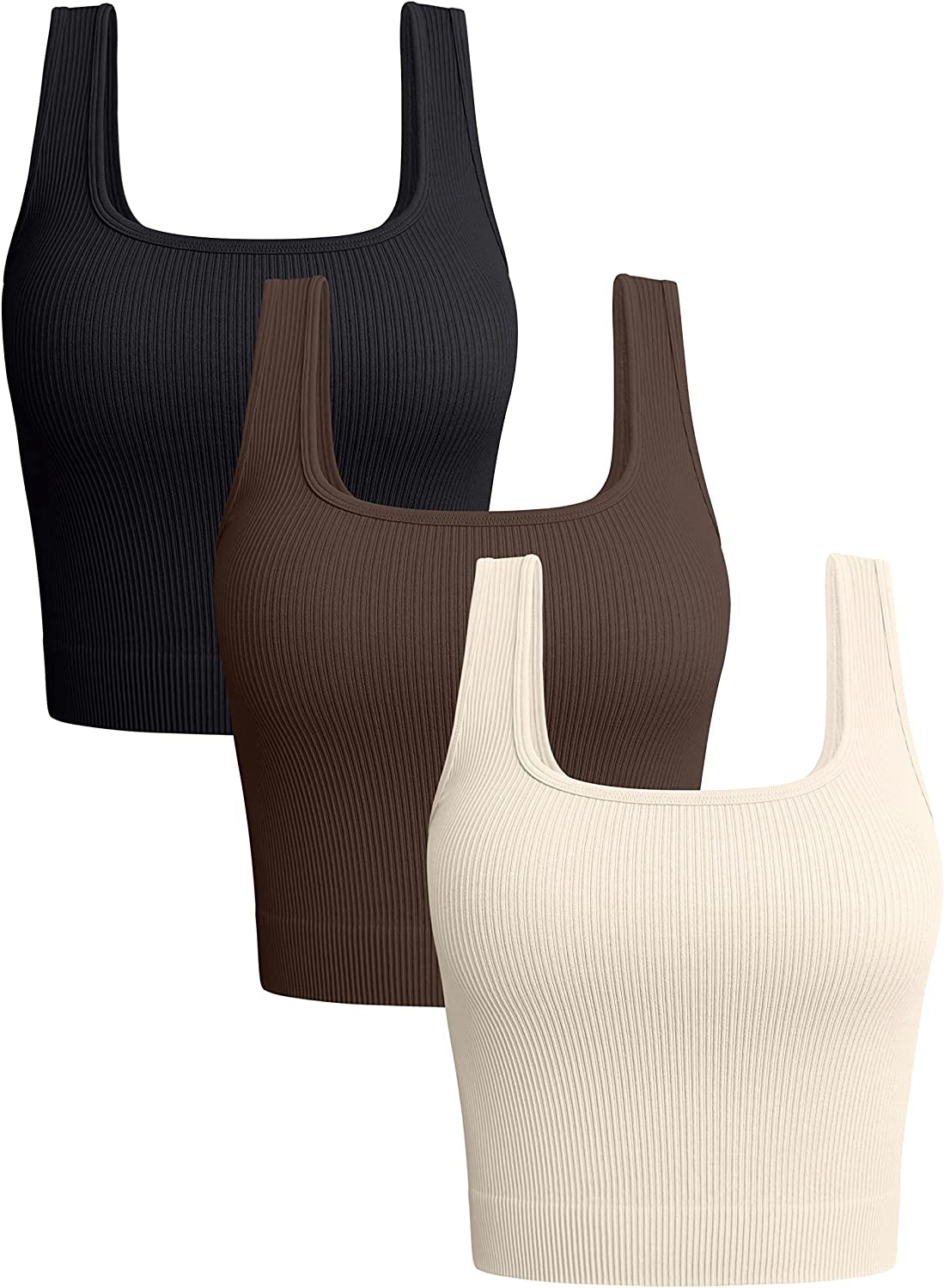 Women'S 3 Piece Tank Tops Ribbed Seamless Workout Exercise Shirts Yoga Crop Tops