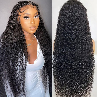 Water Wave Lace Front Wigs Human Hair Pre Plucked Baby Hair HD Transparent Wet and Wavy Lace Wigs 180% Density Brazilian Glueless 13X4 Water Wave Lace Frontal Wig Natural Hairline for Black Women 20In