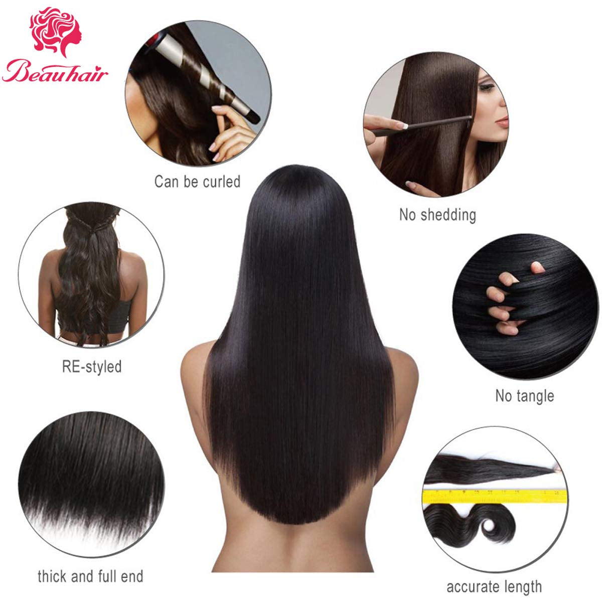 Straight Human Hair Bundles 100% Unprocessed Brazilian Straight Virgin Human Hair 4 Bundles Human Hair Extensions Natural Black Color(18 20 22 24)