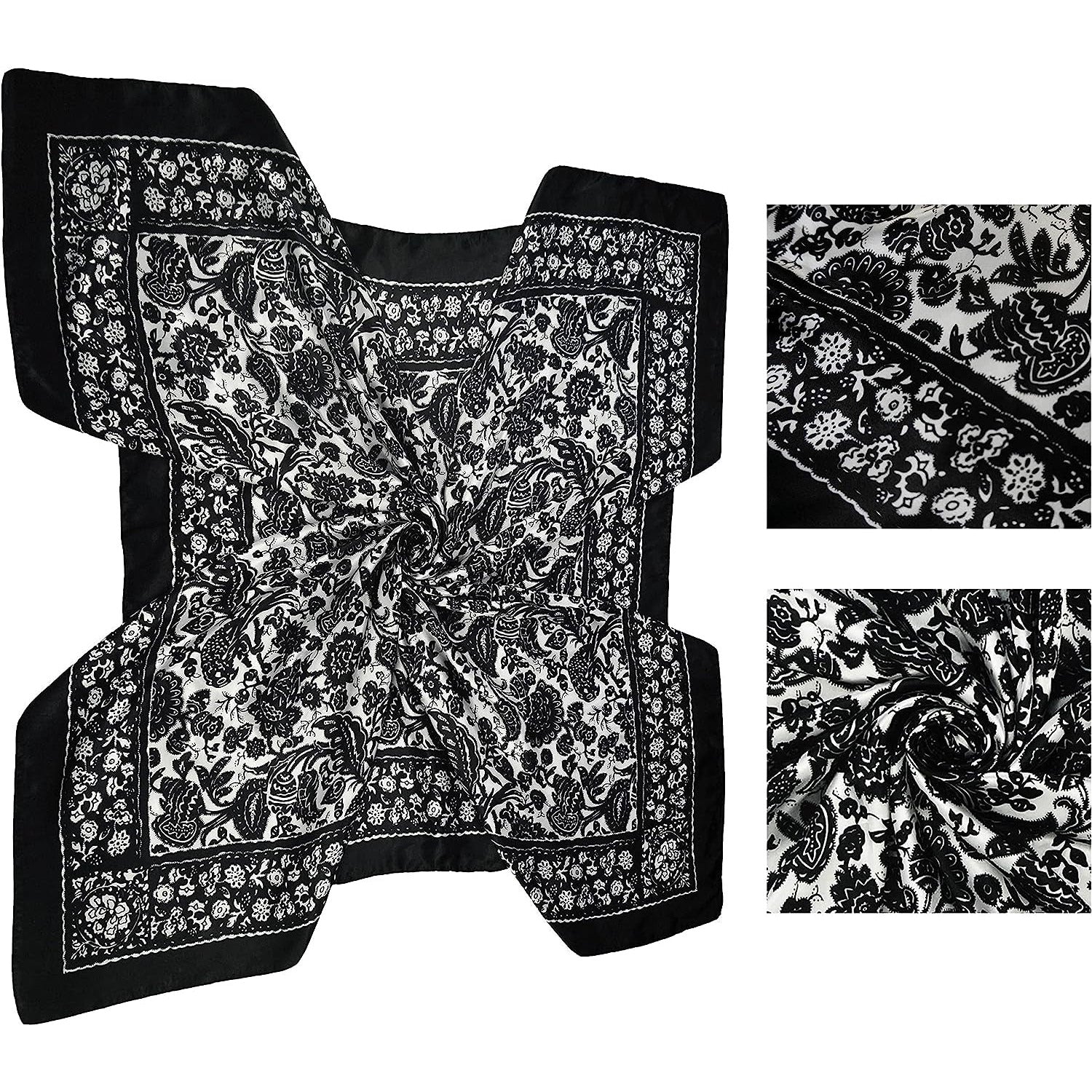 4 Pc Set Large 35 X 35 Inches Satin Square Scarves Neck Hair Head Scarf Bundle