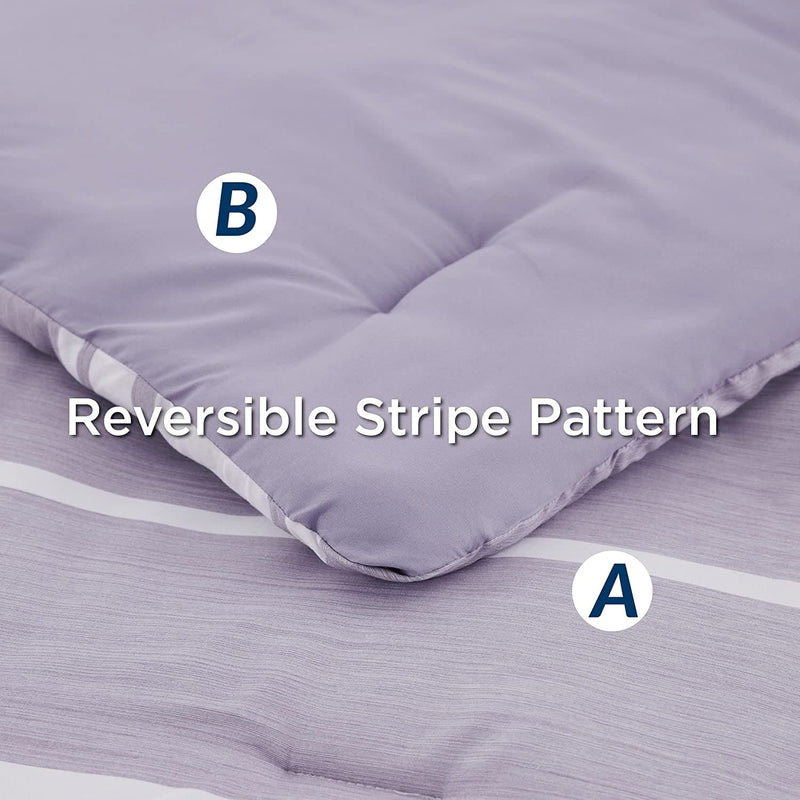 Bedsure Bed in a Bag Full Size 7 Pieces, Purple White Striped Bedding Comforter Sets All Season Bed Set, 2 Pillow Shams, Flat Sheet, Fitted Sheet and 2 Pillowcases