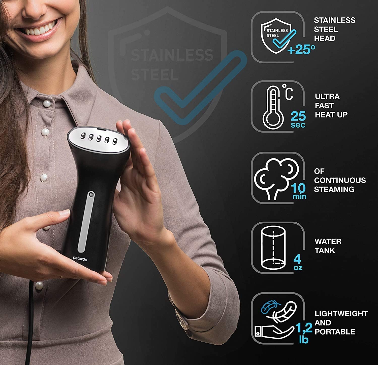 Steamer for Clothes, Hand Held Portable Travel Garment Steamer, Metal Steam Head, 25S Heat Up, Pump System, Mini Size, Handheld Steamer for Any Fabrics, No Water Spitting, 120V Black