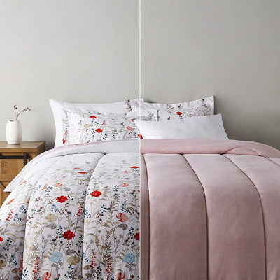 Ultra-Soft Light Weight Microfiber Reversible 3 Piece Comforter Bedding Set, Full/Queen, Pink Floral
