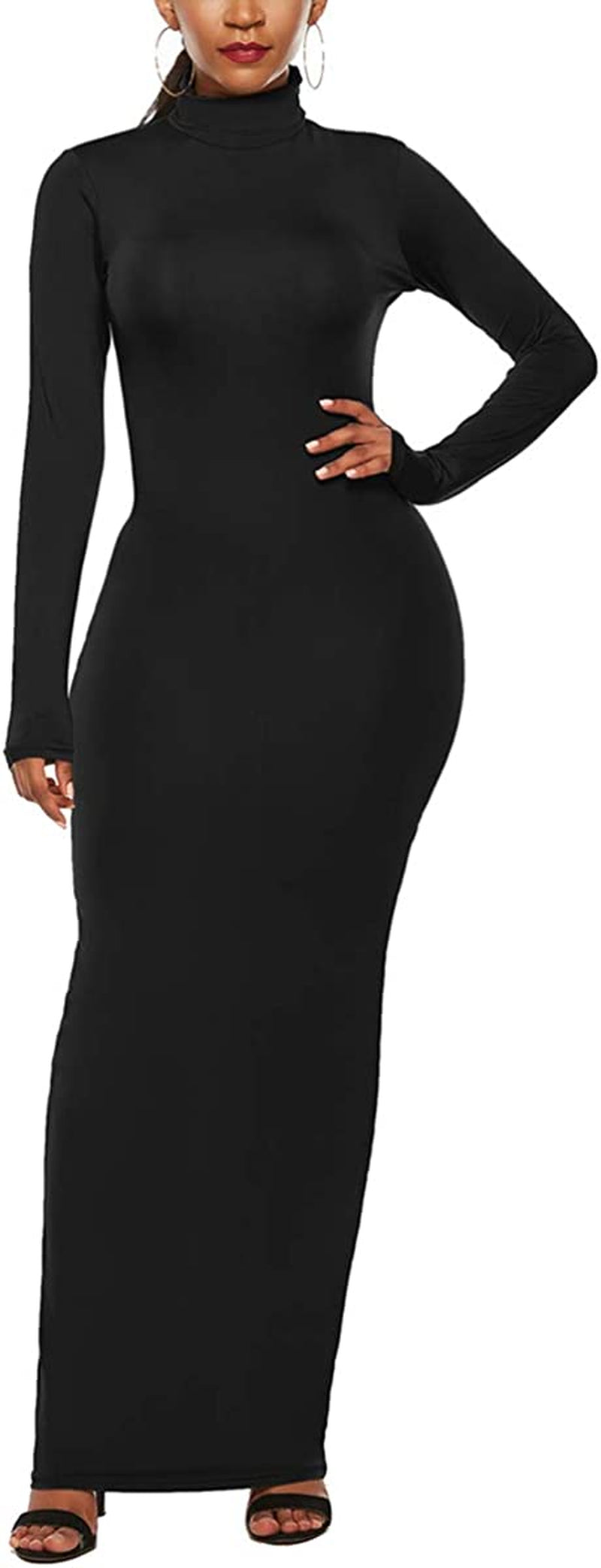 Women'S Long Sleeve Plain Maxi Dresses Casual Long Dresses
