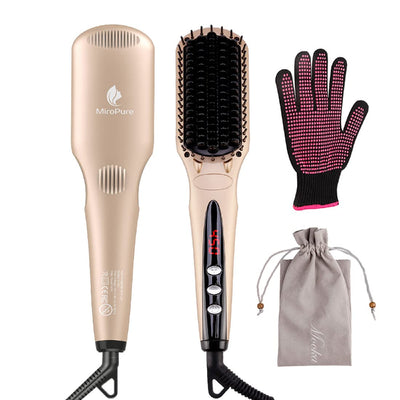 Hair Straightener Brush,  Ionic Hair Straightener Comb with 16 Temp, Auto-Off & Anti-Scald & Effective Hair Care, MCH Heating Hair Straightening Brush for Women