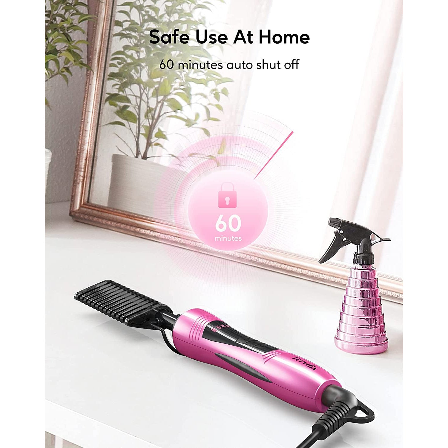 Hot Comb Electric, Pressing Combs for Black Hair, Wigs & Beard, Anti-Scald Straightening Comb with Keratin & Argan Oil Infused Teeth, Temperatures Adjustable, 60 Min Auto Shut off Pink