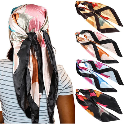 35 Inches Women Head Scarf Hair Bandanas - 4PCS Square Satin Head Scarves for Women Silk like Hair Kerchief Banadanas